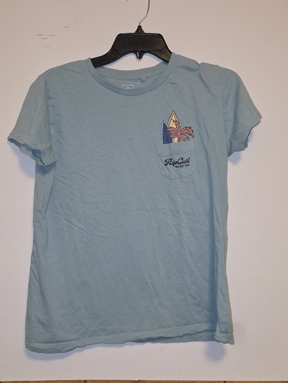 Rip Curl Pale Blue Short Sleeve Pocket Tee with Surf Graphic
